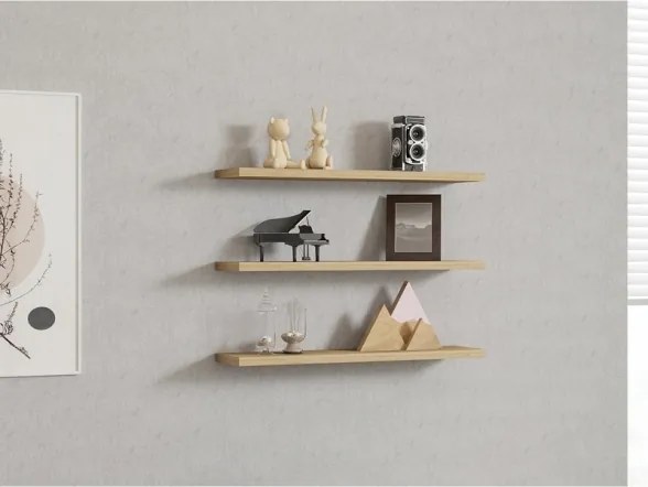 Set 3 Mensole Sospese Da 60 Cm Effetto Legno Chiaro Boss