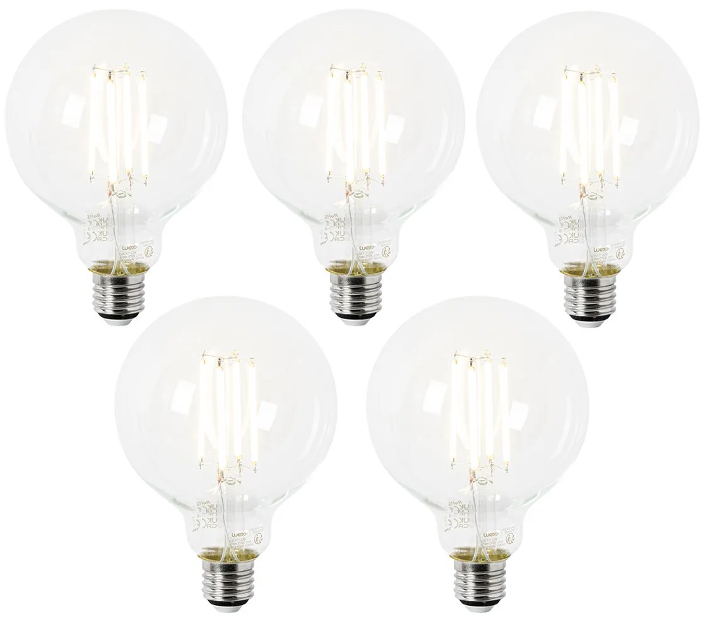 Set di 5 lampadine LED E27 G95 trasparente 2,2W 470lm 2700K