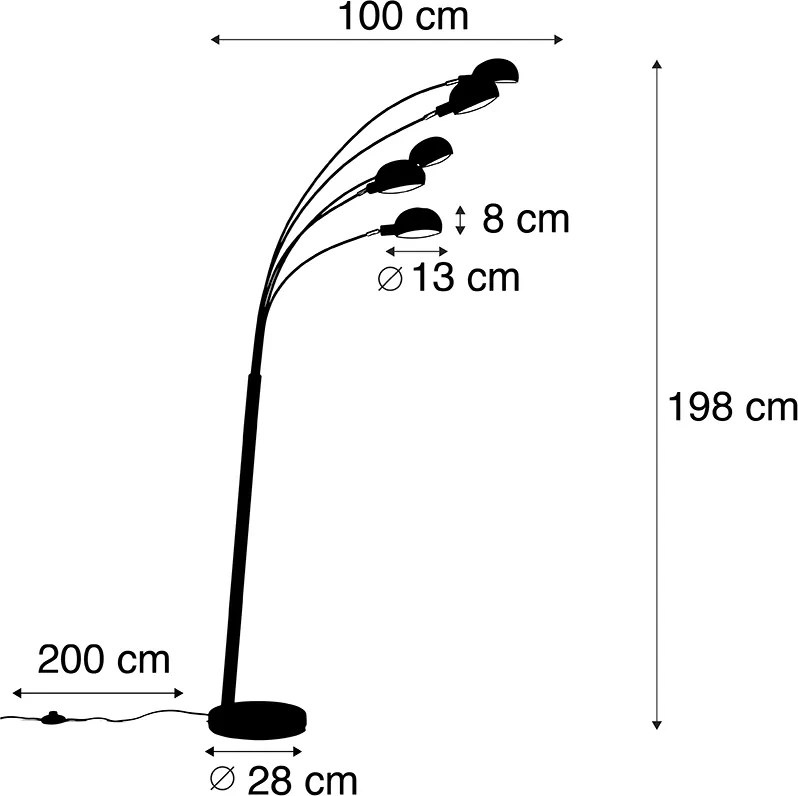 Lampada da terra intelligente nera 5 luci incl. Wifi B35 - Sixties
