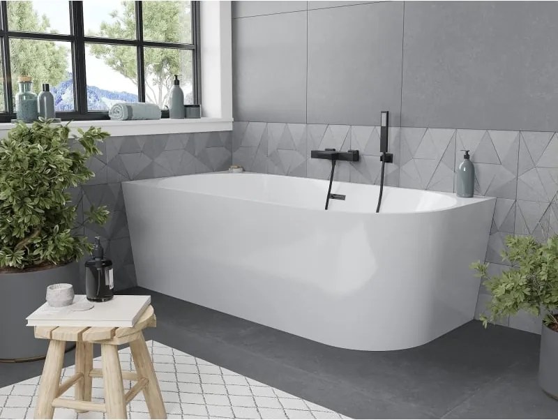 Mexen Mia Vasca da bagno angolare freestanding sinistra 150 x 75 cm, bianca, troppo pieno nero - 52691507500L-70