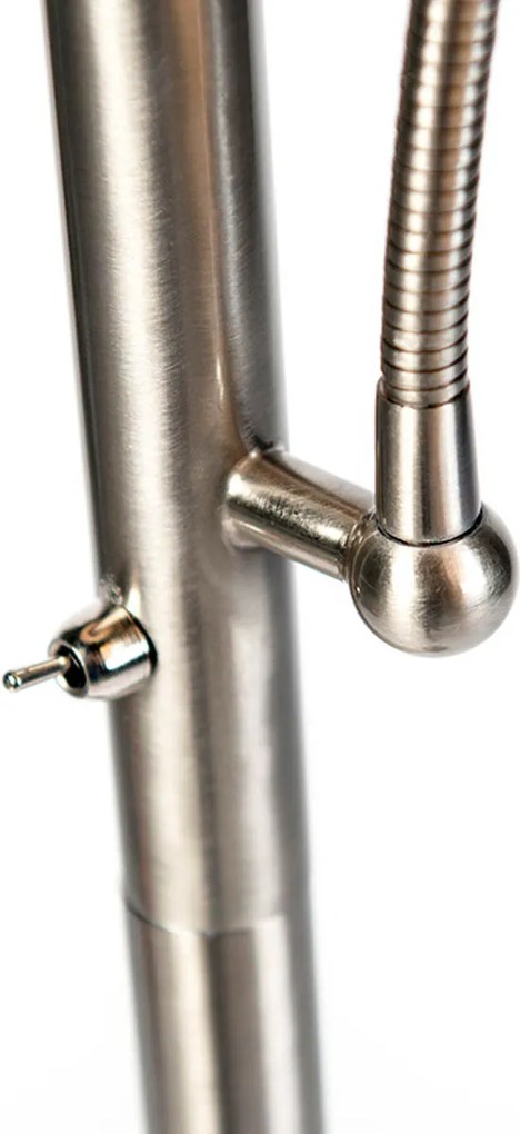 Lampada da terra intelligente in acciaio con paralume grigio incl. Wifi A60 ed E14 - Retro