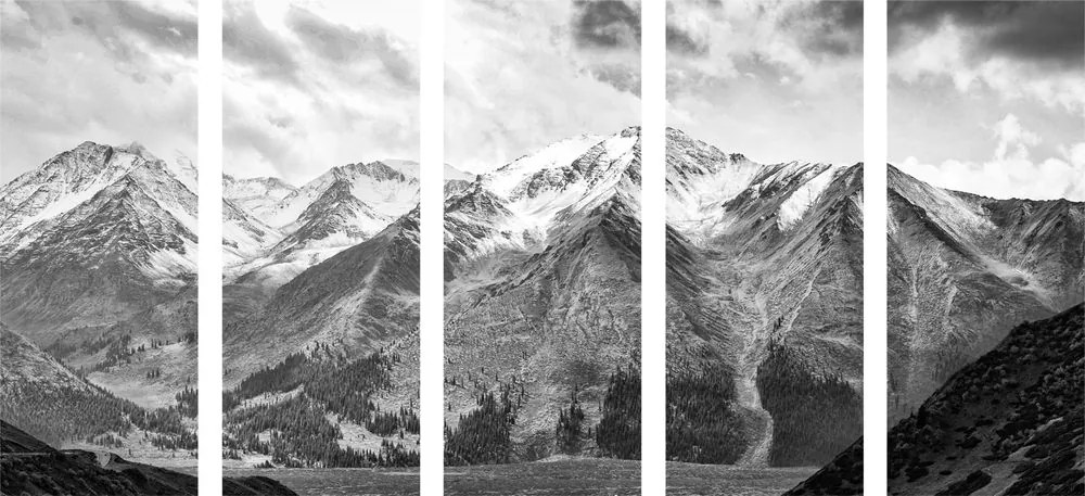 Quadri 5 pezzi – Splendido panorama montano in bianco e nero