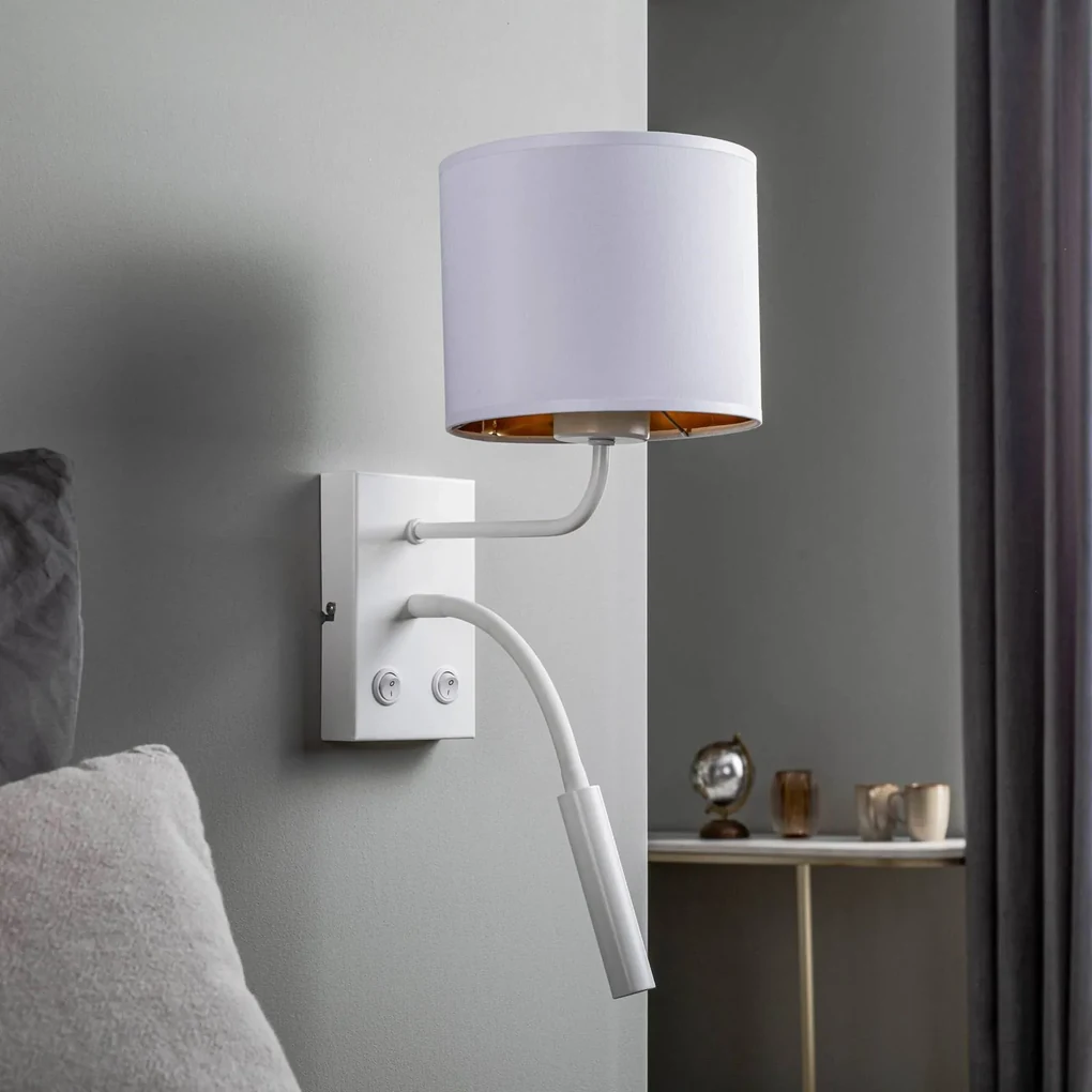 Lampada da parete moderna bianca con USB e braccio flex - Flero