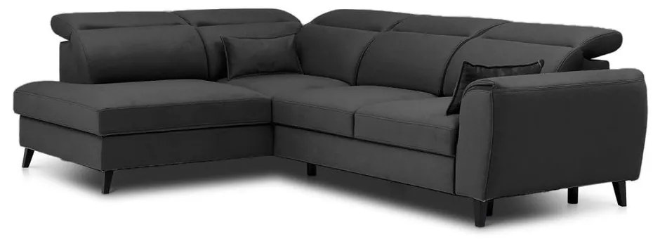 Divano angolare grigio scuro allungabile/con contenitore (con penisola a sinistra/a L) e rivestimento in velluto Noble – ELTAP