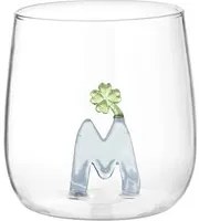 Bicchiere lettera M quadrifoglio 380 ml in vetro borosilicato