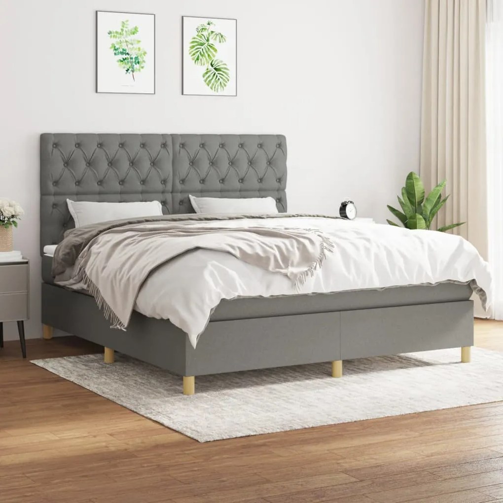 Giroletto A Molle Con Materasso Grigio Scuro 160x200 Cm Tessuto /