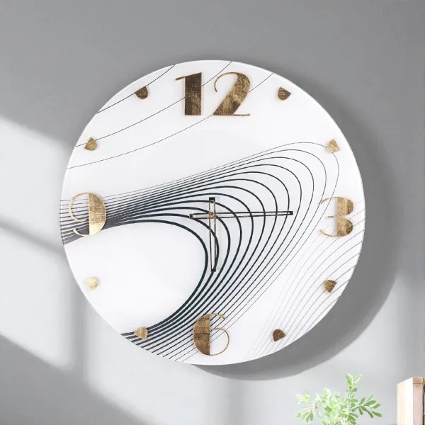 Orologio da Parete Rotondo VORTE Ř 65 cm - Vetro Bianco con Design nero