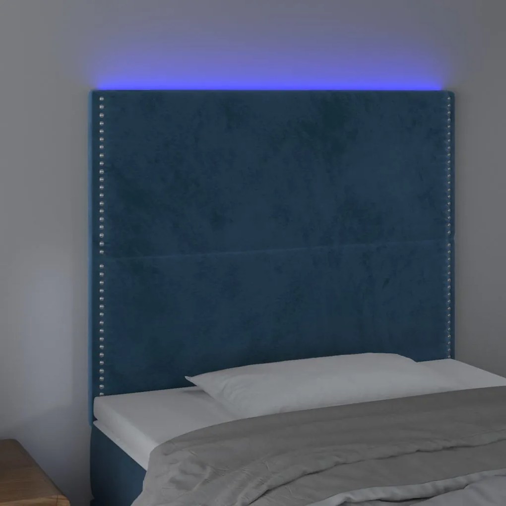 Testiera a led blu scuro 90x5x118/128 cm in velluto