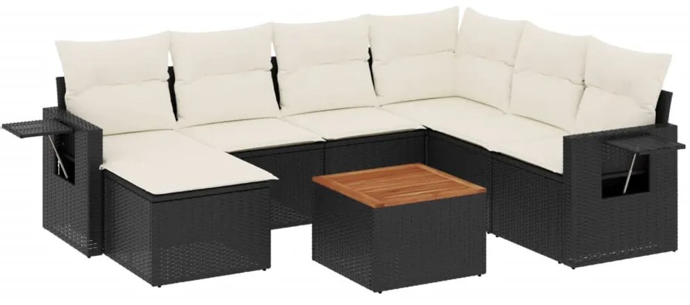 Set divani da giardino con cuscini 8 pz nero in polyrattan