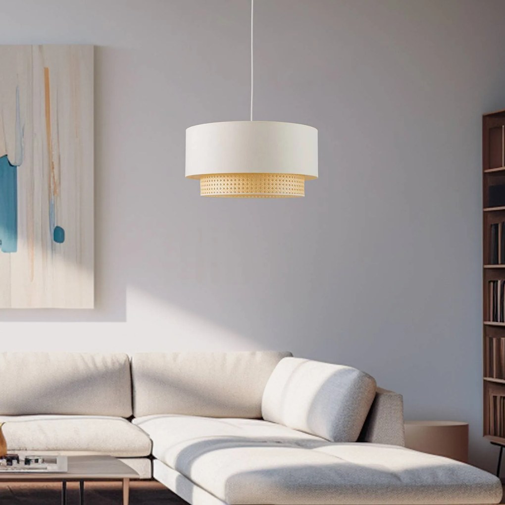 Duolla Lampada a sospensione Boho, Ø 45 cm, a 1 luce, bianco crema/rattan