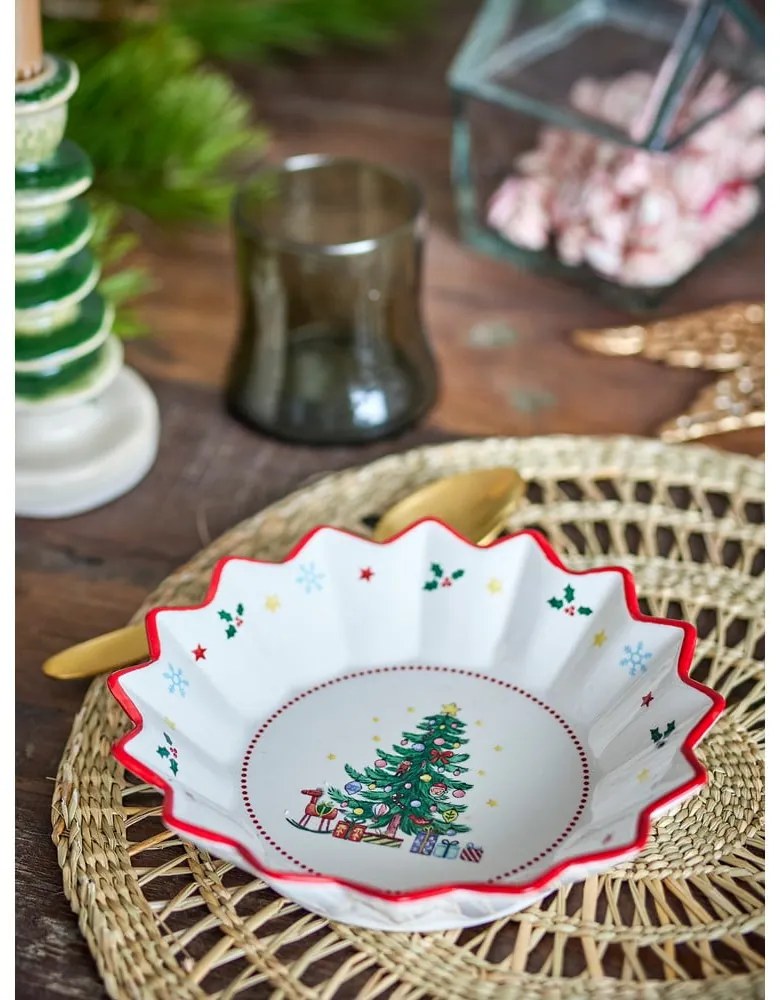 Piatto da portata rosso/color crema in ceramica a tema natalizio ø 20 cm Naive – Bloomingville