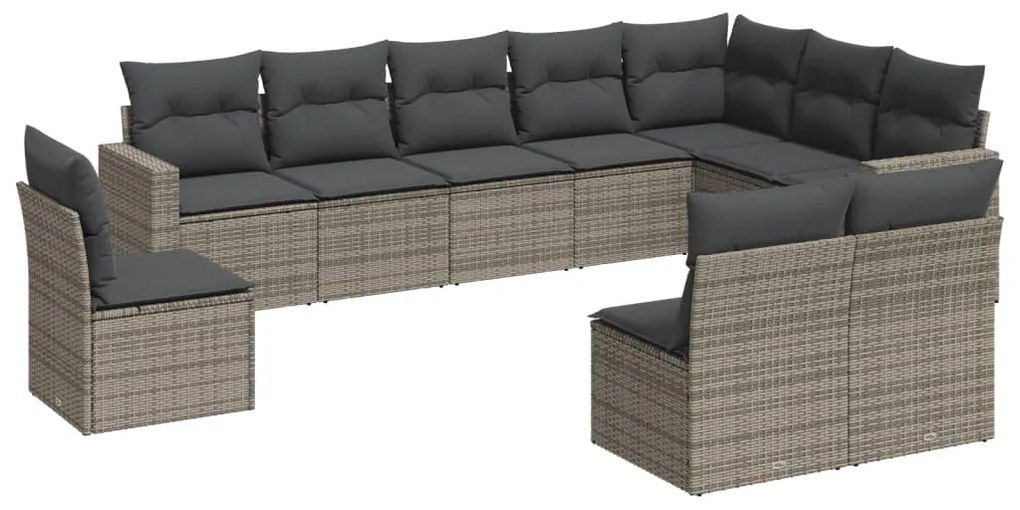Set divano da giardino 10 pz con cuscini grigio in polyrattan