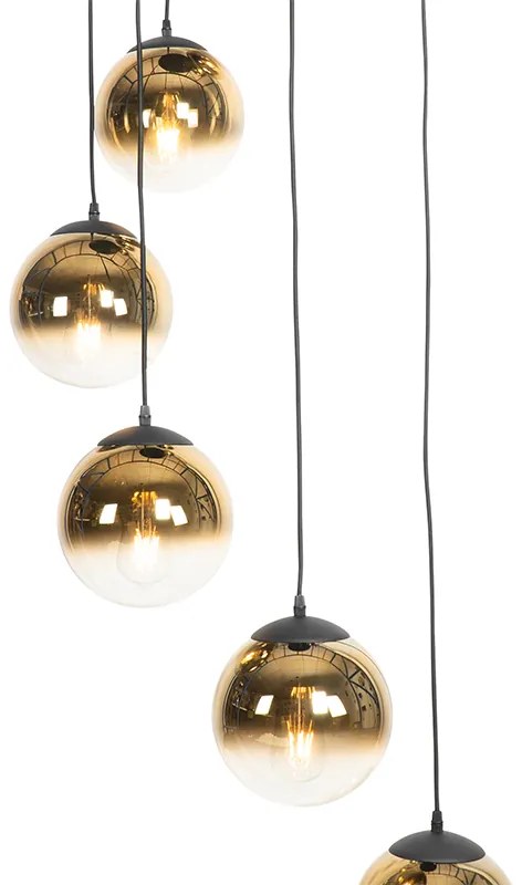 Lampada a sospensione smart nera con vetro oro 7 luci incluse 7 Wifi A60 - Pallon