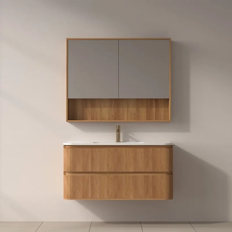 Mobile bagno cannettato 100 cm con lavabo in ceramica | KAM-NORTH-100C - KAMALU