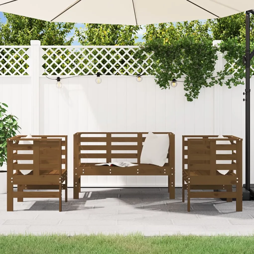Set salotto da giardino 3 pz miele in legno massello di pino