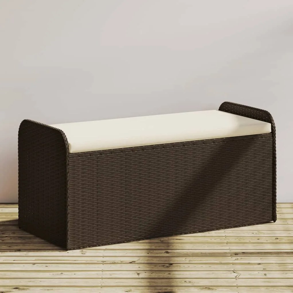 Cassapanca con cuscino marrone 115x51x52 cm in polyrattan