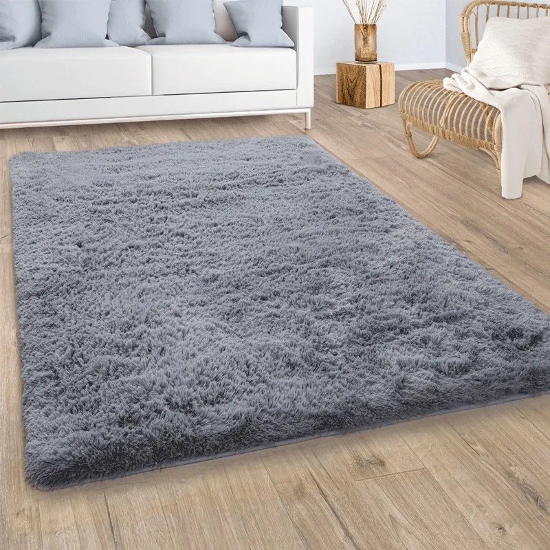 Tappeto Moderno Shaggy a pelo lungo Tinta Unita  Colore Grigio, Dimensioni cm 200x290