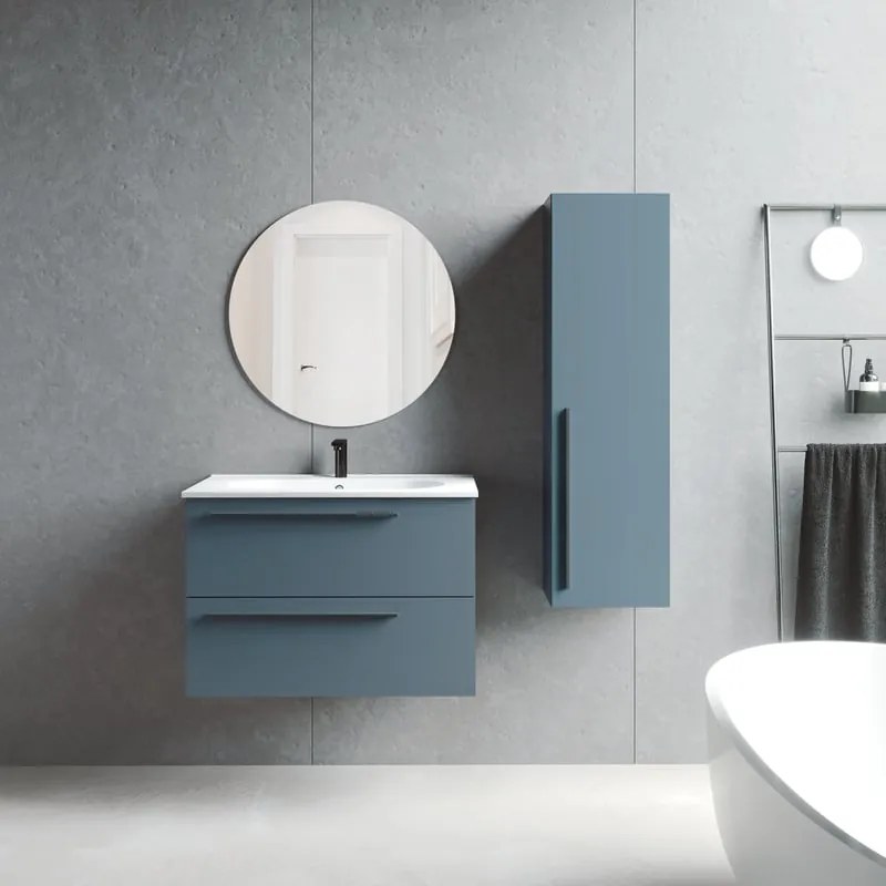 Mobile da bagno sospeso sotto lavabo L 80 x H 55 x P 45 cm blu laccato opaco, 2 cassetti VISOBATH Mia