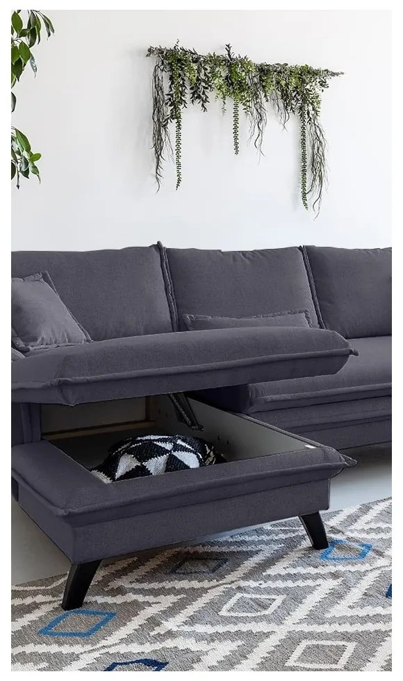 Divano letto angolare antracite, angolo sinistro Charming Charlie - Miuform