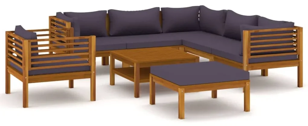 Set divani da giardino 8 pz con cuscini in massello di acacia