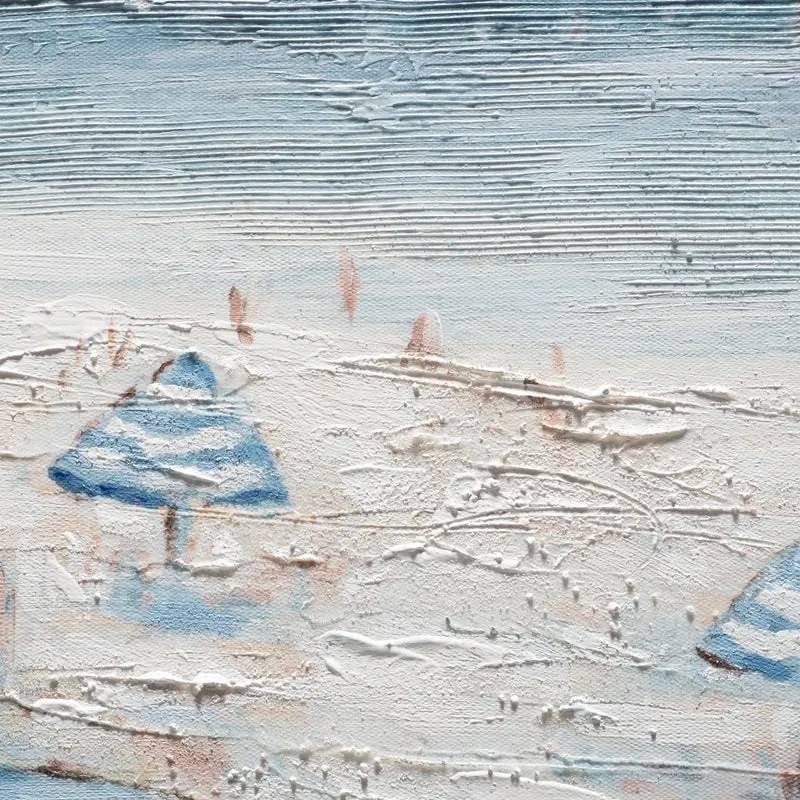 Dipinto su tela Ombrelloni, azzurro, bianco 150 x 65 cm