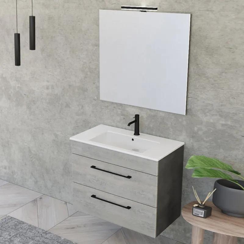 Mobile bagno sospeso 80 cm Smart grigio legno/lava con specchio