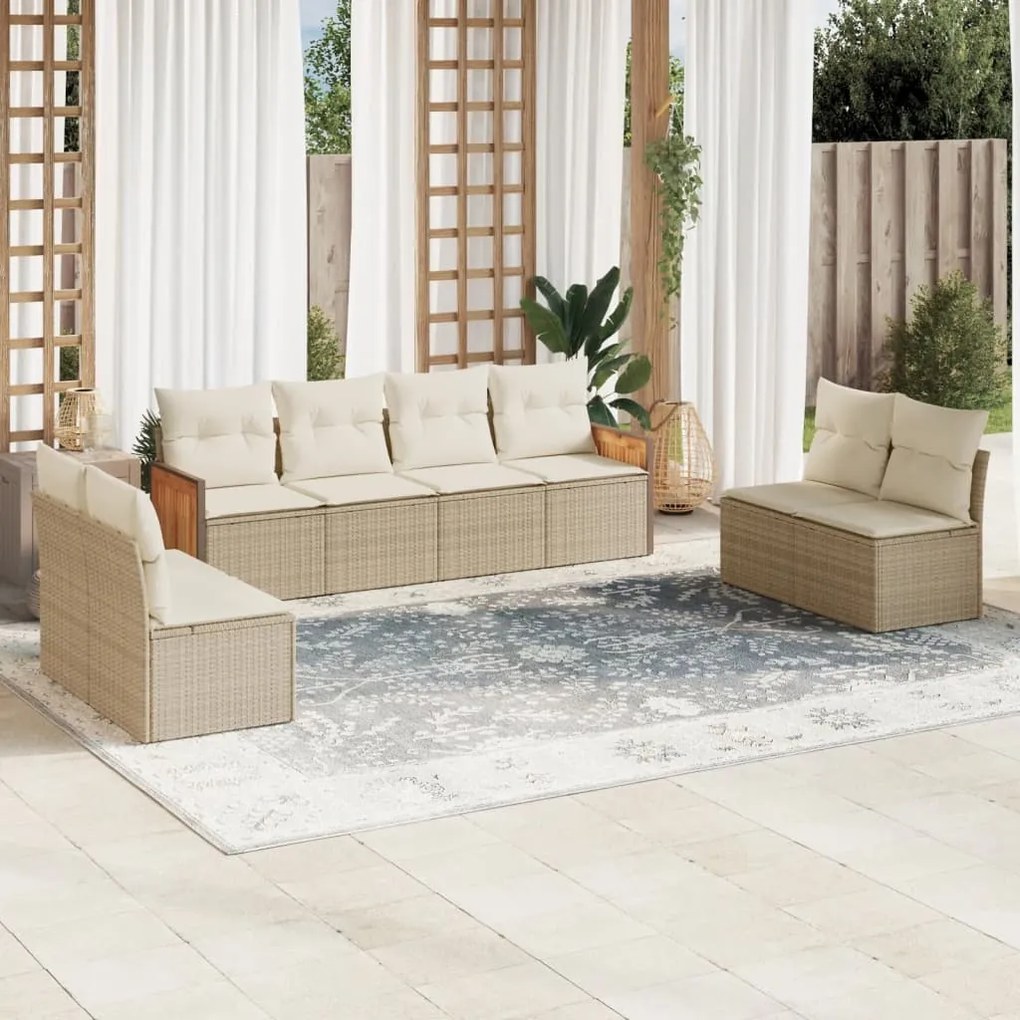 Set divano da giardino 8 pz con cuscini beige in polyrattan