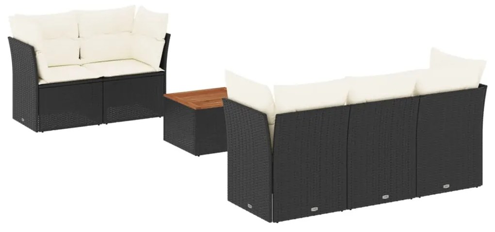 Set divano da giardino 6 pz con cuscini nero in polyrattan