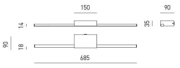 Applique Moderna One Alluminio Nero Led 12W Luce Calda 150Cm