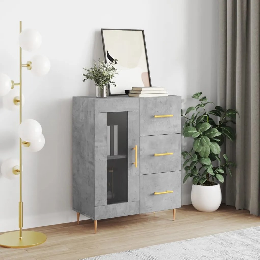 Credenza grigio cemento 69,5x34x90 cm in legno multistrato