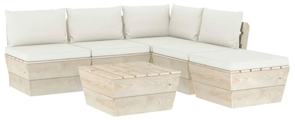 Set divani da giardino su pallet 6 pz con cuscini legno abete