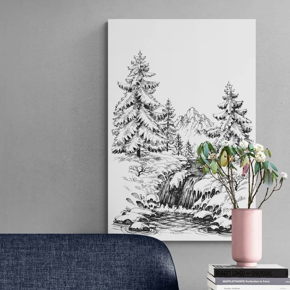 Quadro su tela – Paesaggio fiabesco in bianco e nero