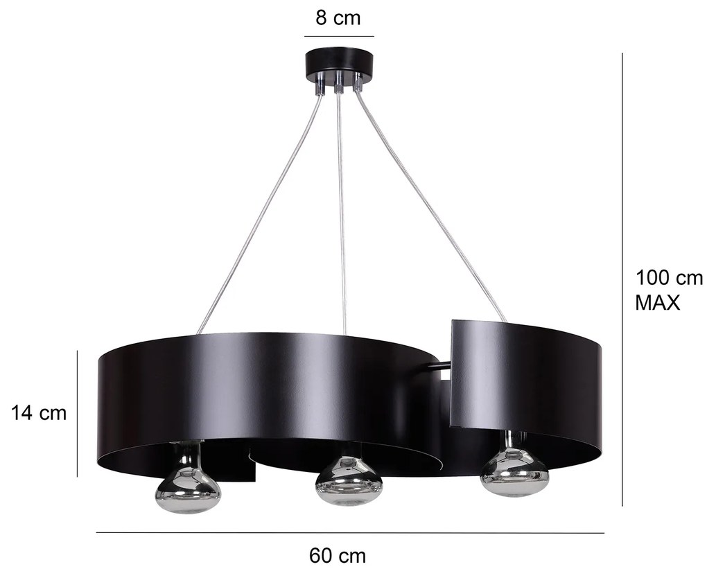 Lampadario Moderno 3 Luci Houyi In Acciao Nero E Cromo