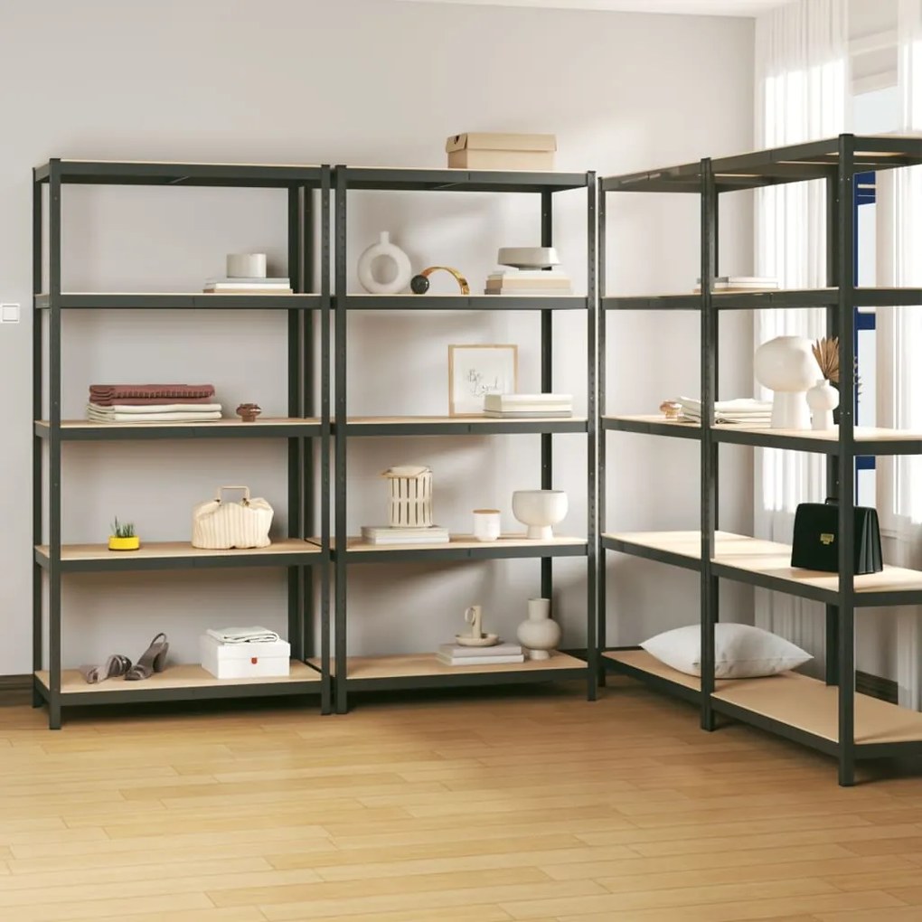 Scaffali 5 Ripiani 4pz Antracite İn Acciaio E Legno Multistrato /