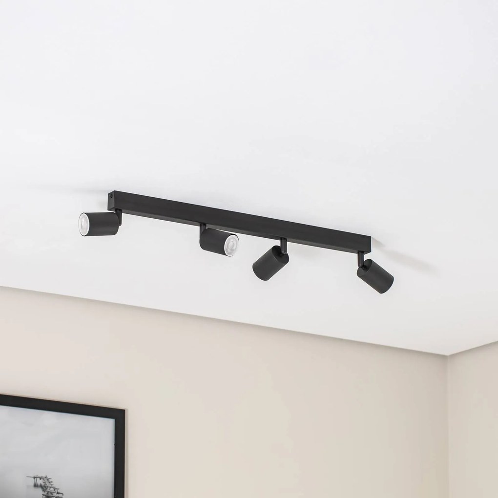 TK Lighting Faretto da soffitto Top, nero, 83 cm, a 4 luci, metallo, GU10