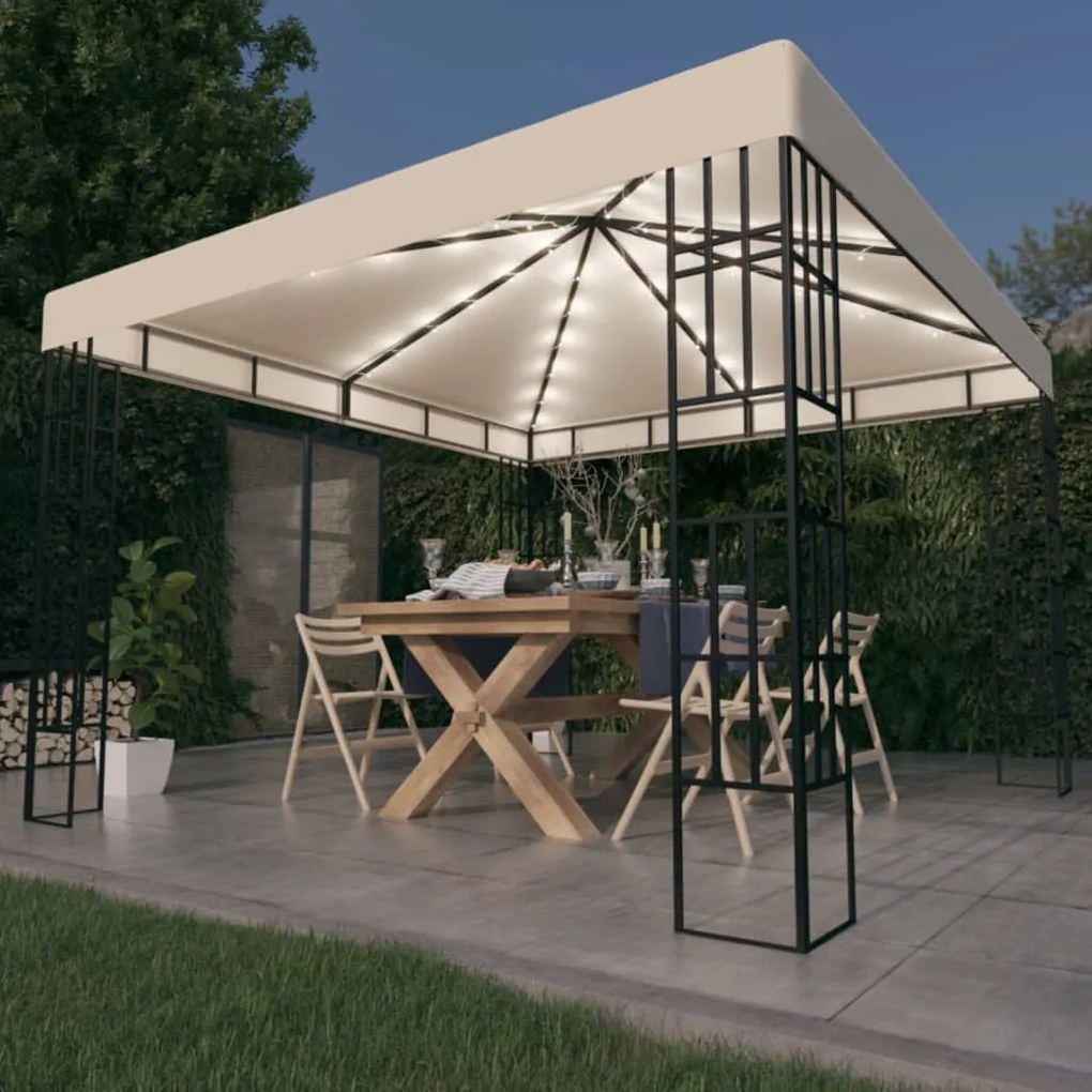 Gazebo Con Stringa Di Luci Led 3x3 M Crema /