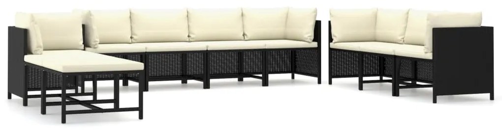 Set divani da giardino 10 pz con cuscini in polyrattan nero