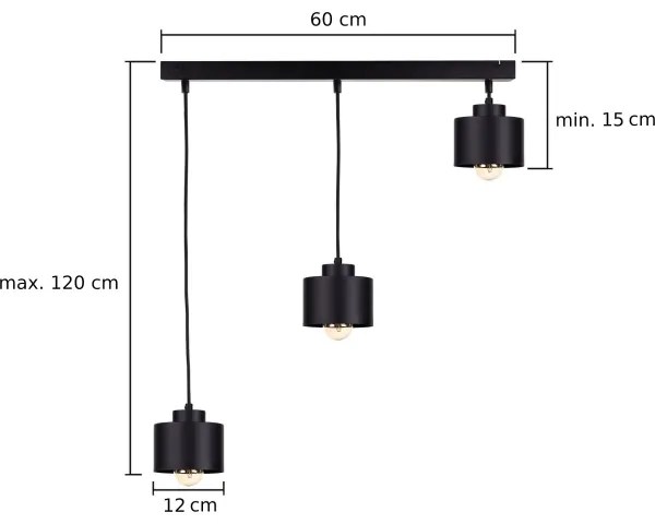 Lampadario a sospensione con filo SIMPLY BLACK 3xE27/60W/230V