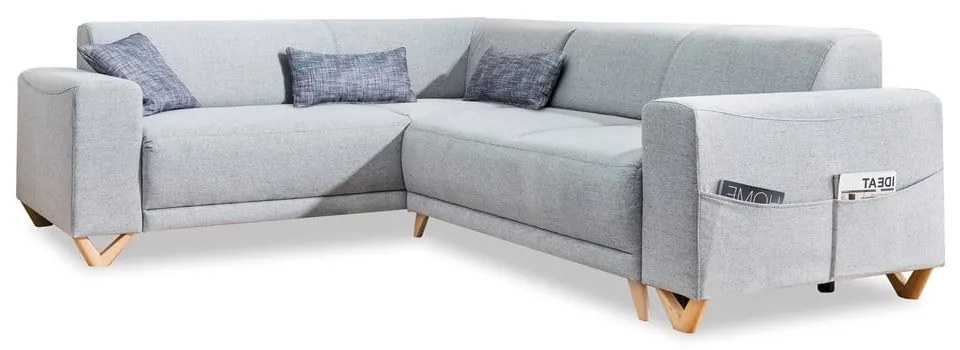 Divano angolare grigio chiaro allungabile e con contenitore (con penisola a sinistra/a L) Classy Sophie – Miuform