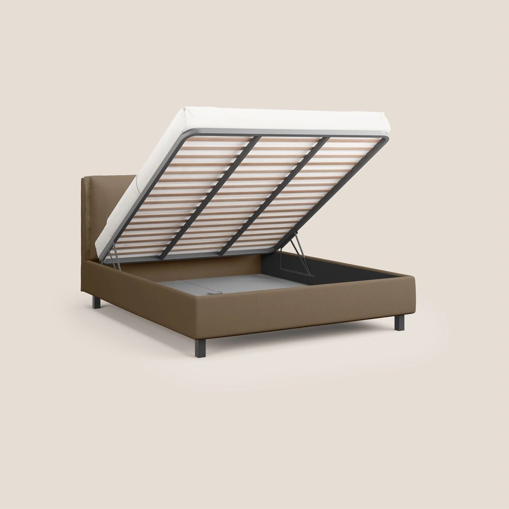 Emma letto contenitore con cuscini mobili in microfibra smacchiabile T11 marrone