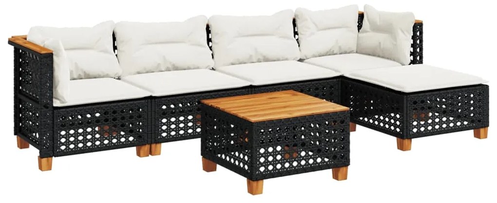 Set divano da giardino 6 pz con cuscini nero in polyrattan