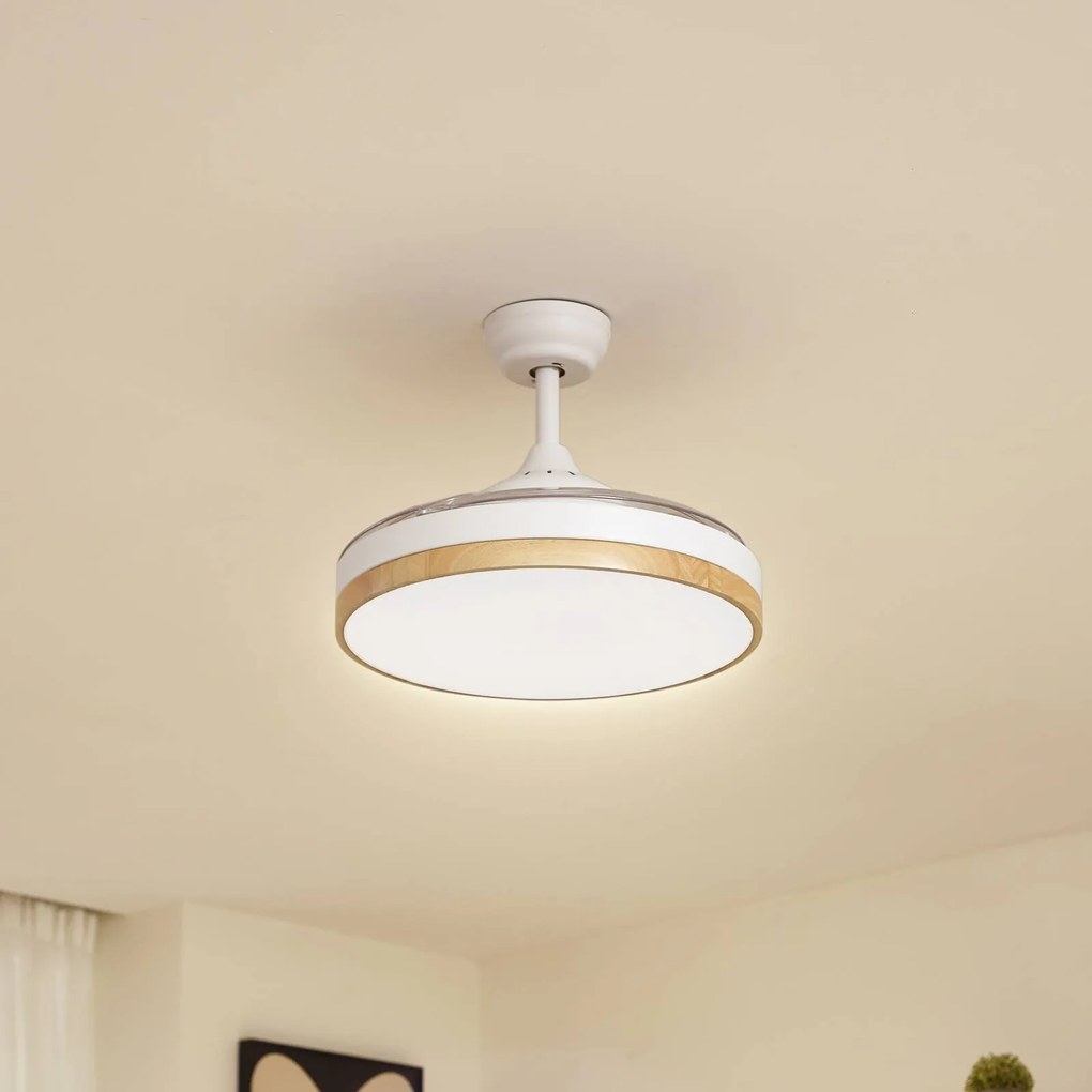 Ventilatore da soffitto LED Lindby Oras, bianco, DC, silenzioso, Ø 107 cm Oras, Bianco / Opale, Soggiorno / Sala da pranzo, Metallo, Moderno