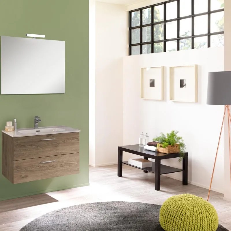 Mobile sottolavabo, lavabo e specchio Noa rovere nabucco L 79 x H 50 x P 45.5 cm 1 vasca 2 cassetti