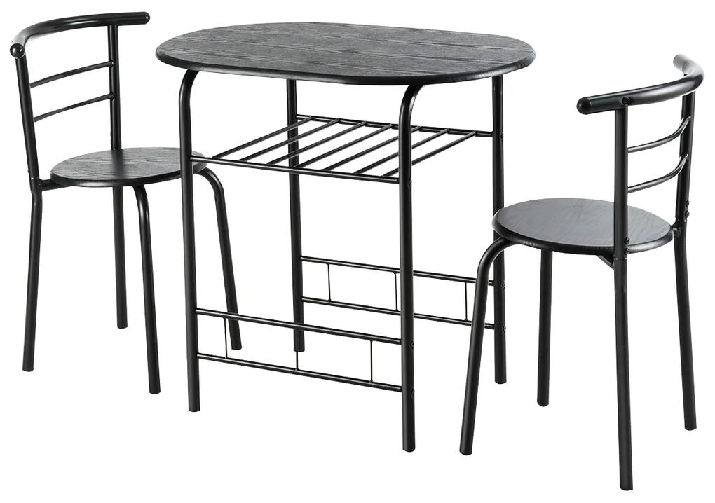 Costway Set di mobili 2 sedie e tavolo da pranzo, Set 3 pezzi tavolo e 2 sgabelli da cucina Nero