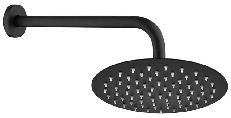 Soffione doccia tondo 20 cm con braccio 33 cm in acciaio nero opaco