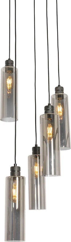 Lampada a sospensione moderna nera con vetro fumé 5 luci - Stavelot