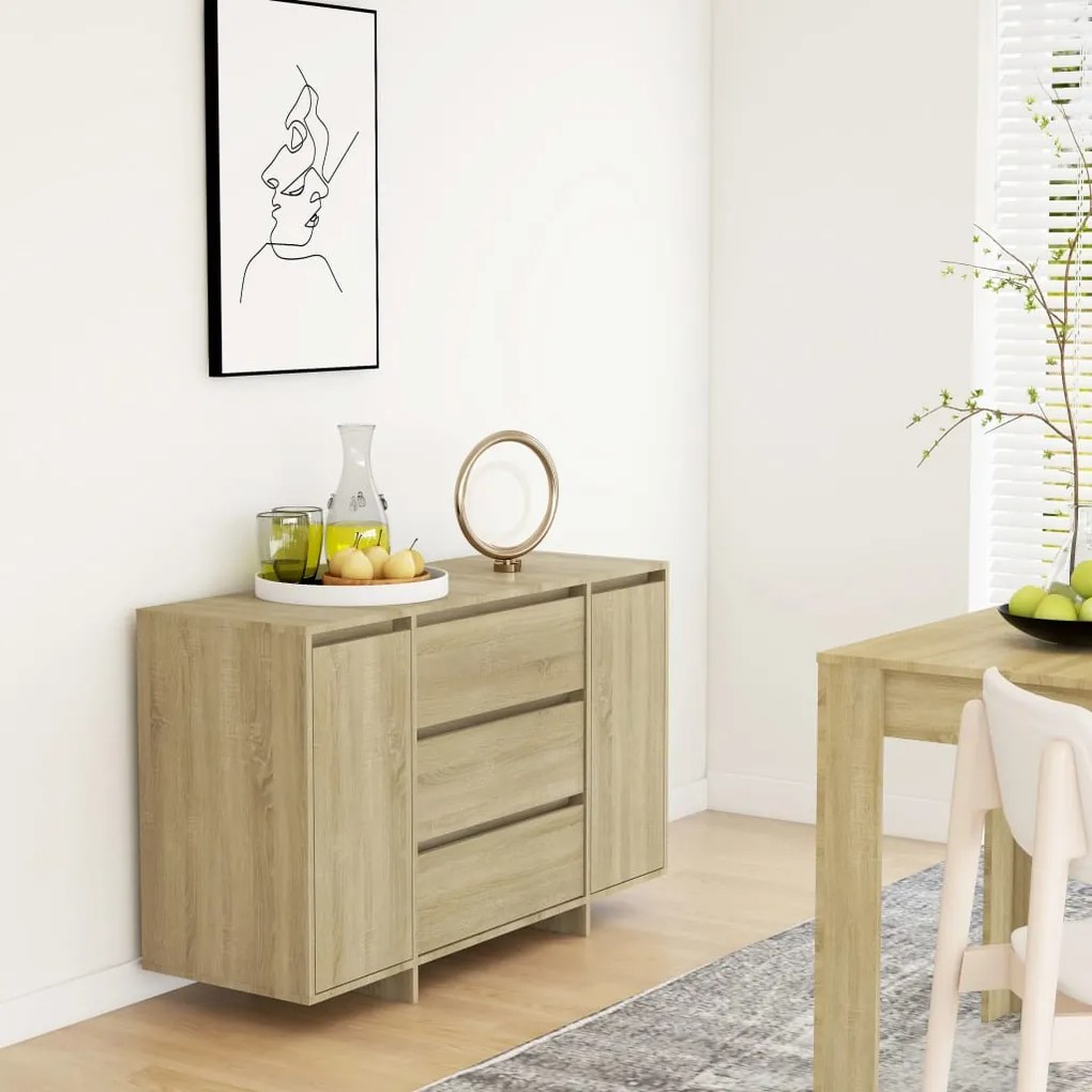 Credenza con 3 cassetti rovere sonoma 120x41x75cm in truciolato