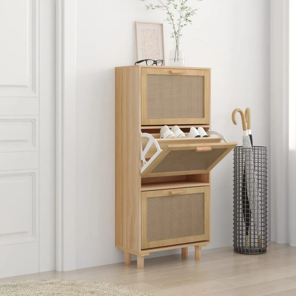 Scarpiera Marrone 52x25x115 Legno Multistrato E Rattan Naturale /