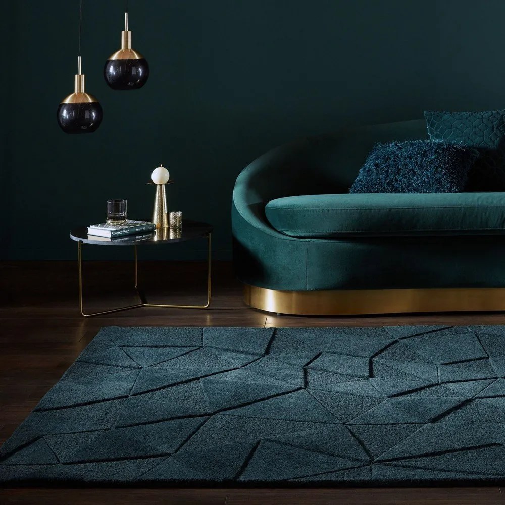 Tappeto color foglia di tè in lana tessuto a mano 160x230 cm Shard Teal – Flair Rugs