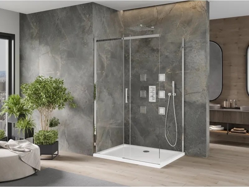 Mexen Omega cabina doccia scorrevole 120 x 70 cm, trasparente, cromo + piatto doccia Flat - 825-120-070-01-00-4010